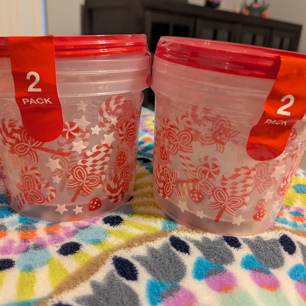 Candy Cane & Lollipop Design Containers - 2 Pack